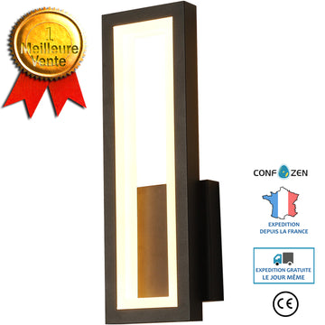 Applique Murale Moderne Interieur avec Blanc Chaud, Lampe Murale Aluminium Noir avec Acrylique Abat-jour